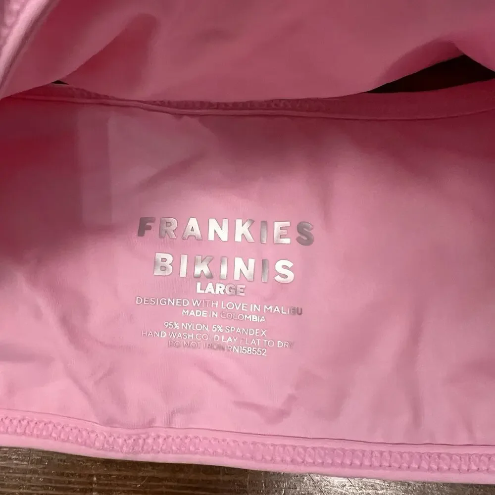 NWT Frankie’s Bikinis Waco Puff Top & Katarina Bottom Large Baby Pink Bikini